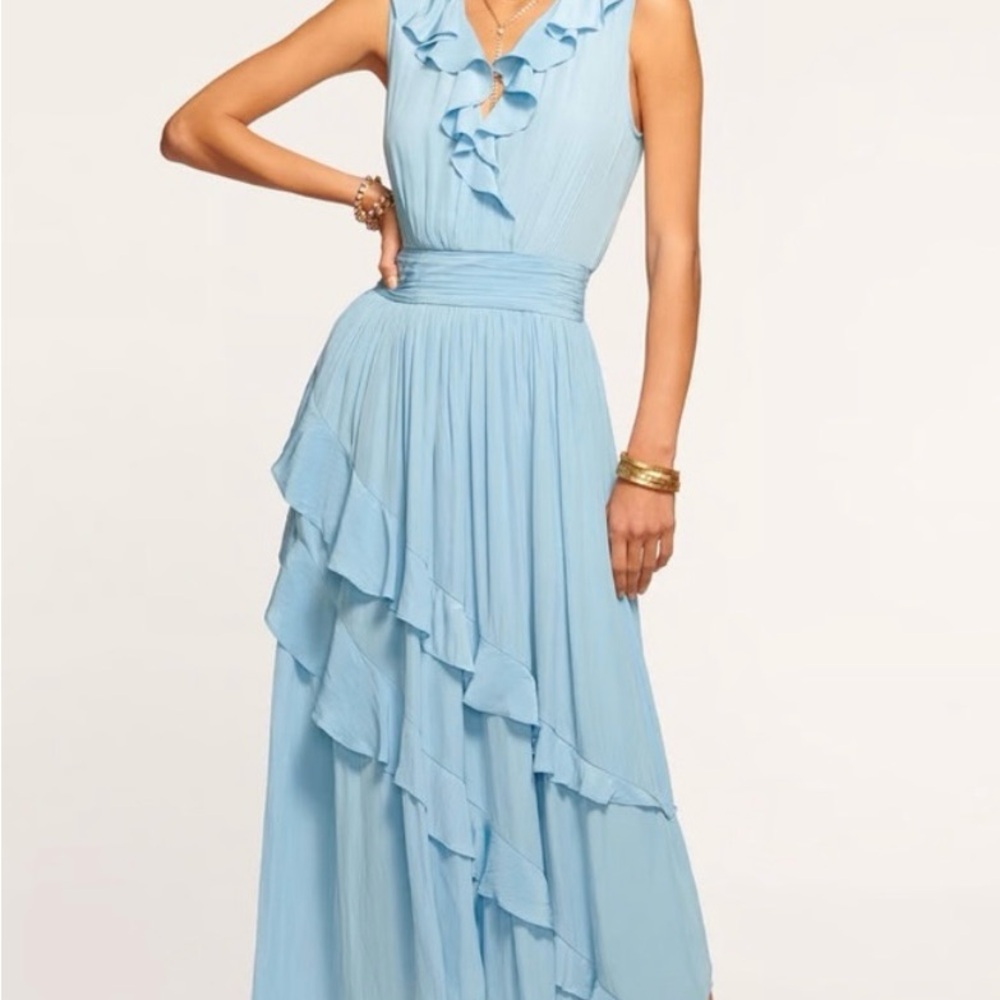 Ramy Brook Light Blue Asymmetrical Ruffle Dress
